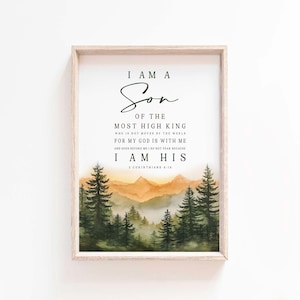 Soy el hijo de un rey, impresión 2 Corintios 6:18, arte de pared de las Escrituras, arte de pared con versículos bíblicos para hombres, arte moderno de las Escrituras para guardería de bebés