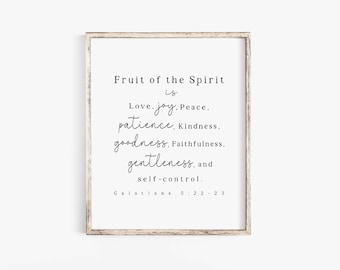 Fruit of the Spirit Wall Art Printable Sign Galatians 5:22 Bible Verse Sign Nursery minimalist Scripture printable Baptism gift love joy