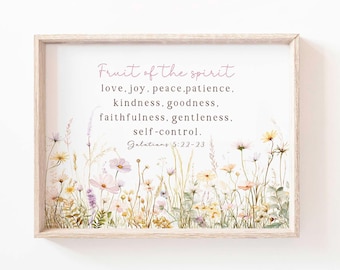 Fruit of the Spirit Wall Art Printable Sign Galatians 5 22 Bible Verse Print Wall Art Floral Nursery Baptism gift Scripture printable woman