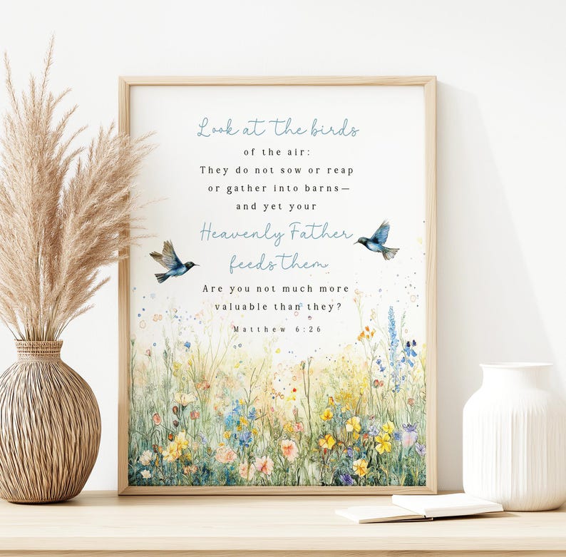 Look at the Birds of the Air Matthew 6:26 Bible Verse Wall Art Print ...