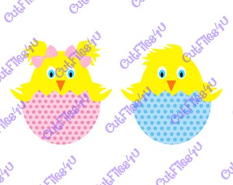 Easter Egg Chicks Girl Boy cut file designs as SVG, GSP, PDF, and jpg for Silhouette and Cricut using vinyl, htv, paper, fabric, shirt, wood