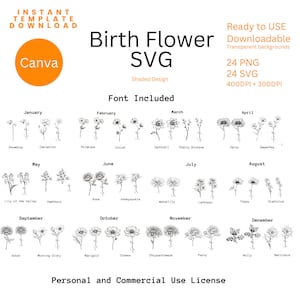 Mois de naissance svg | Mois de naissance | Svg fleur de naissance | Svg floral | Svg botanique | Rose Svg | Marguerite | Svg coquelicot | Anniversaire Svg | Fichier vectoriel