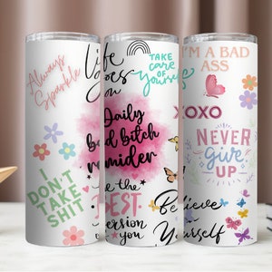 Positive Affirmations 20 oz Skinny Tumbler Sublimation Design Digital Download PNG funny tumbler wrap Inspirational png straight tumblerwrap