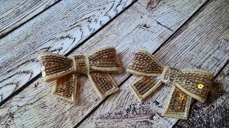 2-2 Sequin Bows Beige- DIY Supplies Headbands Hair Clips Hair Accessories Two Inch Bows Sparkle Beige Sequins