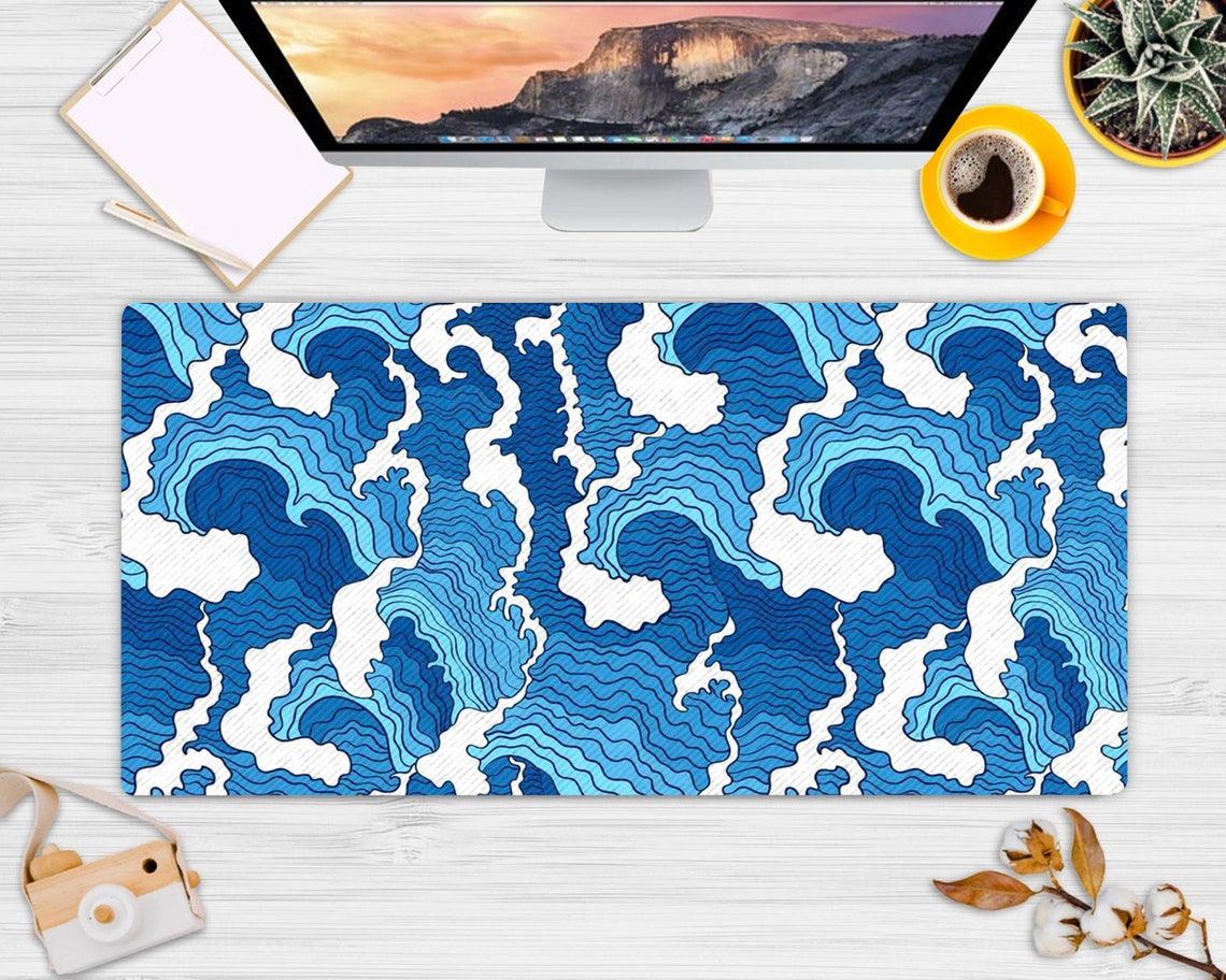 Japanese Great Wave Art Mouse Pad Aesthetic Desk Accessory Etsy
