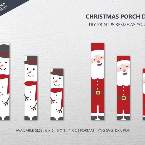 Combo pack Santa Snowman Christmas Porch Decor, décoration de porte d’entrée, Xmas outdoor pation wallsign Digital Cutting files png, dxf, svg, pdf