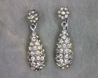 Clear Crystal Silver Tone Dangle Earrings, CZ Silver Tone Dangle Earrings, Cubic Zirconia Silver Tone Dangle Earrings, CZ Teardrop Earrings