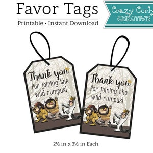 Where the Wild Things Are Birthday Party Favor Tags / Wild Things Party Tags / Wild Things Thank You Hang Tag/ DIY Download or PRINT & SHIP