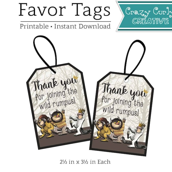 Where the Wild Things Are Birthday Party Favor Tags / Wild Things Party Tags / Wild Things Thank You Hang Tag/ DIY Download or PRINT & SHIP