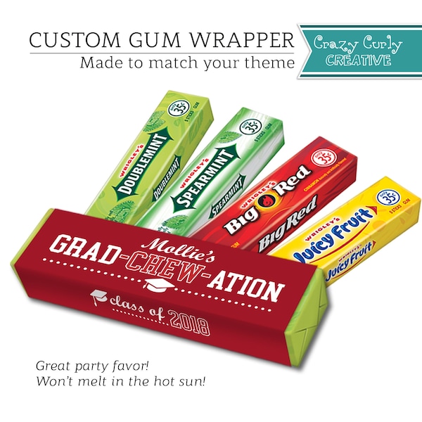 Graduation Party Favor | Custom Gum Wrapper for 5pc Chewing Gum | Printed or Digital Download