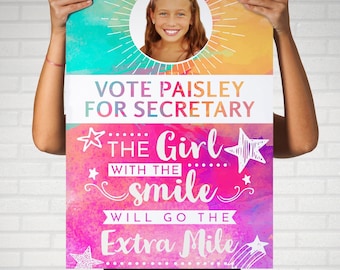 The Girl with the Smile School Campaign Poster // 18x24 Colorful Election Sign with photo // Customized Poster //  Digital Download