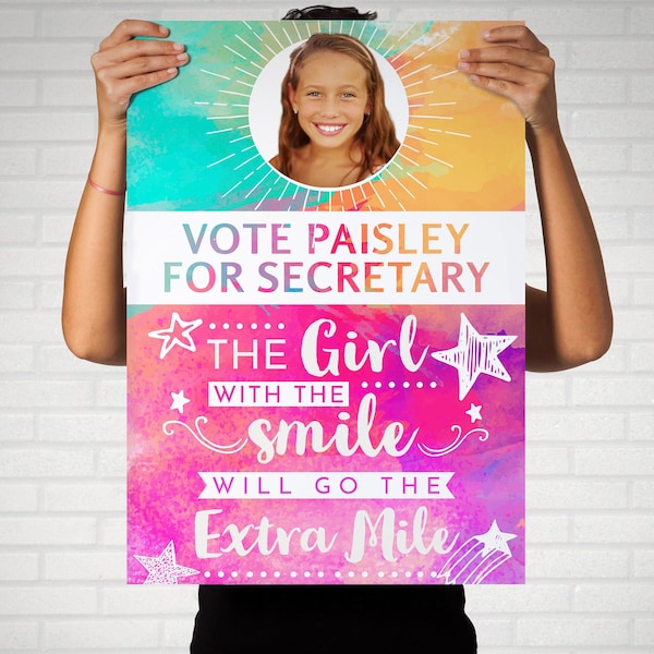 Vote for the Girl with the Smile School Election Poster // 18x24 Campaign Sign // Customized Poster //  Digital Download