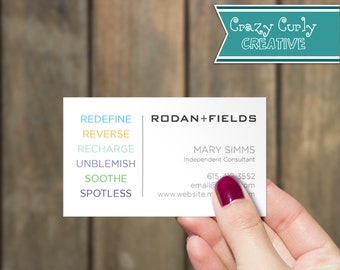 Rodan and Fields Custom Business Card, Product List Rodan+Fields Personal Marketing,  Digital or Printed, R+F Two Sided Business Cards