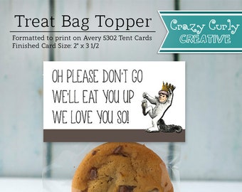 Where The Wild Things Are Treat Bag Topper, Avery 5302 Small Tent Card, White, 2 x 3 1/2 | Digital Download or Printed & Shipped