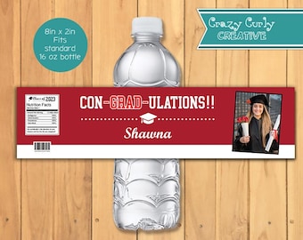 Custom Graduation Water Bottle Labels - Waterproof, 8" x 2"