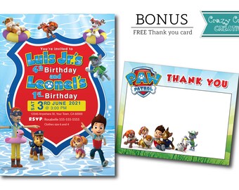 Paw Patrol Pool Party Invitation Etsy Paw Patrol Pool Party Invitation Etsy