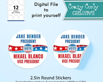 Custom Stickers 2 1/2in Round Avery Labels 22830, Party Printable, 2.5" Sticker, Digital download
