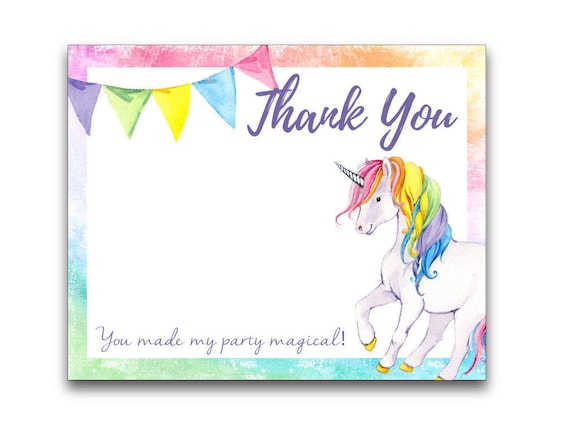 Rainbow Unicorn Thank You Card Thank You for Making My Party - Etsy
