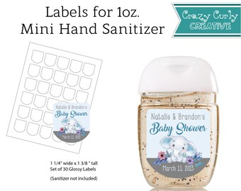 Baby Boy Elephant Mini Hand Sanitizer Label- Baby Shower Party Favor | Digital or Printed and Shipped