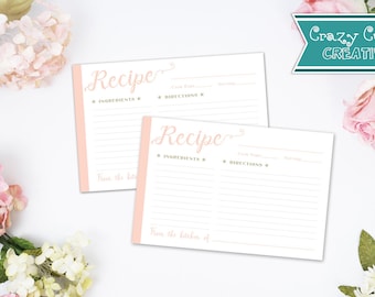 Blush and Gold Bridal Shower Recipe Card, 4x6 Recipe Card, Printable Recipe, Printable Card, Bridal Shower Recipe Cards, Instant Download