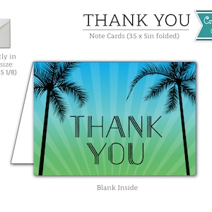 Beach Party Thank You Card - 3.5 x 5in Folded Note Card - Blank Inside- Printable Thank You - INSTANT DOWNLOAD
