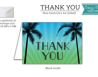 Beach Party Thank You Card - 3.5 x 5in Folded Note Card - Blank Inside- Printable Thank You - INSTANT DOWNLOAD