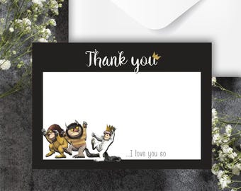 Where the Wild Things Are Thank You Card- 3.5x5in- Folded or Flat- Printed and Shipped