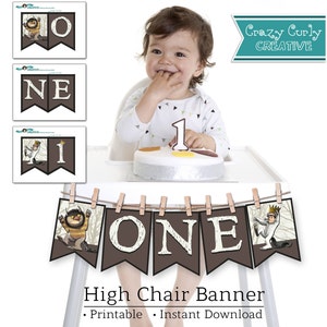 Where The Wild Things Are First Birthday High Chair Banner | &quot;ONE&quot; Pennant Garland | DIGITAL DOWNLOAD