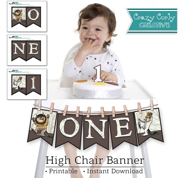 Where The Wild Things Are First Birthday High Chair Banner | "ONE" Pennant Garland | DIGITAL DOWNLOAD