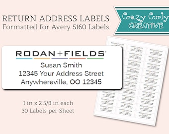 Rodan + Fields Return Address Labels, Custom Printable Return Address Labels, Invitation Stickers, Digital Download or Printed