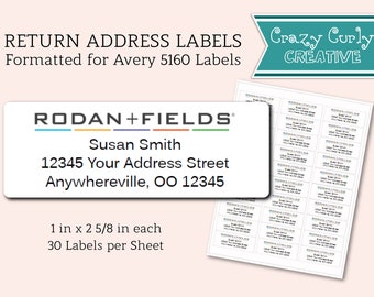 Rodan + Fields Return Address Labels, Custom Printable Return Address Labels, Invitation Stickers, Digital Download or Printed