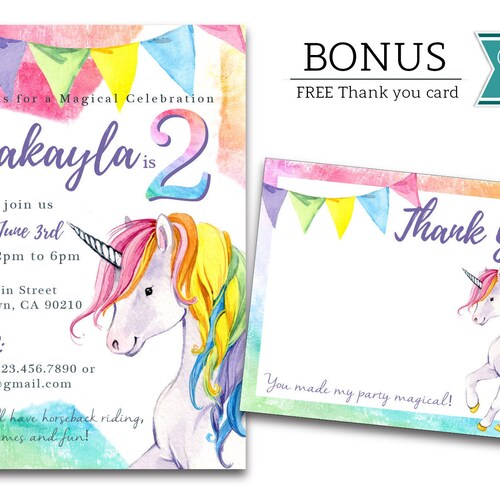 Unicorn Birthday Invitation Unicorn Party Invite Rainbow | Etsy
