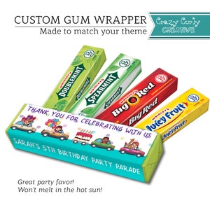 Drive by Parade Party Favor, Custom Gum Wrapper, Quarantine Printable Bubble Gum Wrap, Gum Party Favor, Digital Download or Print & Ship