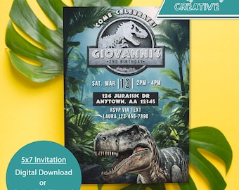 Jurassic Dinosaur Birthday Invitation, Customized Birthday Invitation, Dinosaur Party, Digital Download or Printed Invitation w/envelope