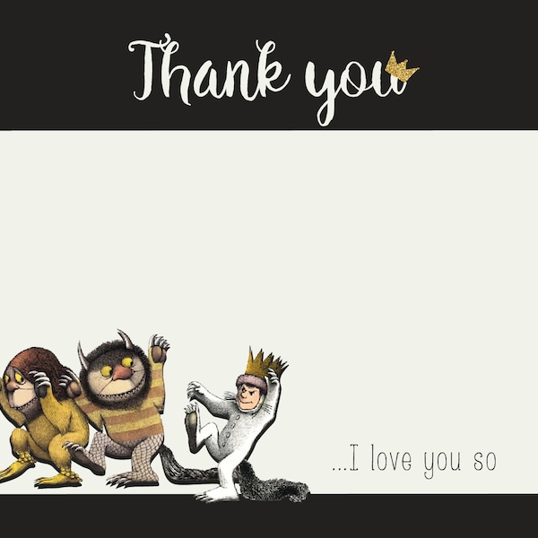 Where the Wild Things Are Thank You Card- 3.5x5in- Folded or Flat- Digital Download or Printed and Shipped