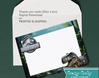 T-Rex Jurassic Dinosaur Thank You Card | 3.5" x 5" | Folded or Flat | PRINTED & SHIPPED