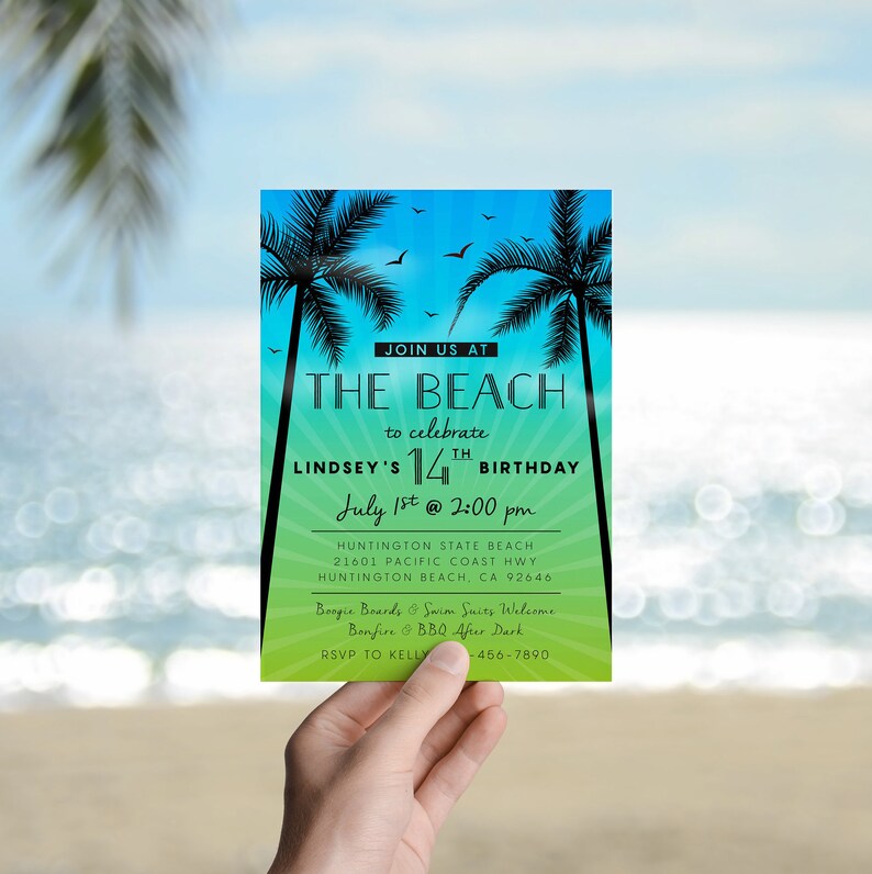Beach Birthday Invitation / Beach Party Invitation / Beach Etsy