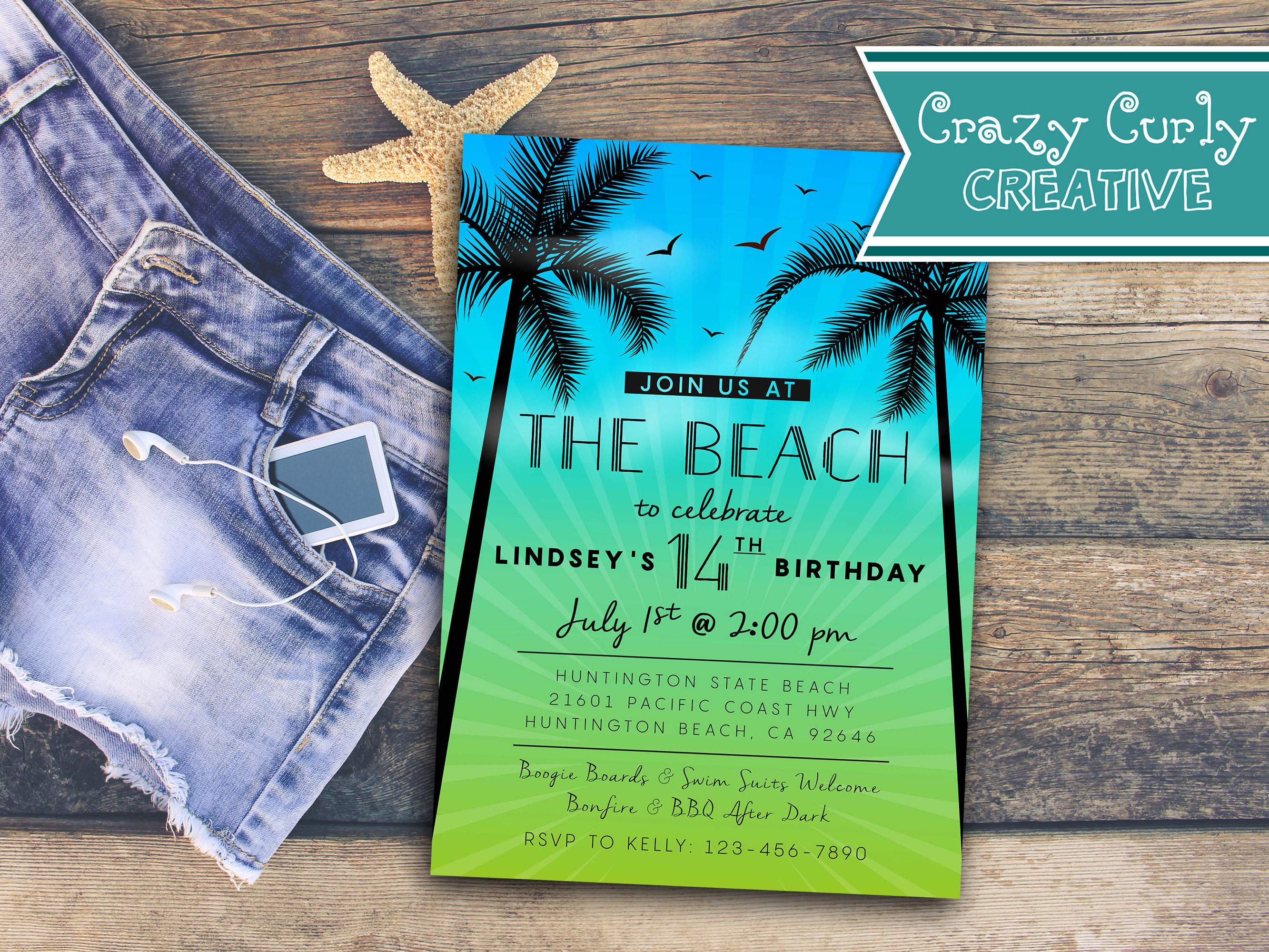 Beach Birthday Invitation / Beach Party Invitation / Beach Etsy