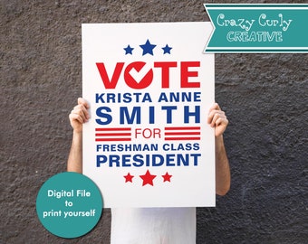 PRINT YOURSELF Election Poster Sign // School Campaign Sign // VOTE Poster //  Digital Download Only