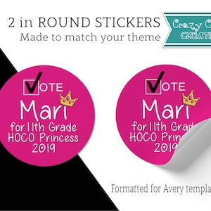 Custom School Election Stickers | 2-Inch Round | Made to Order | DIGITAL DOWNLOAD
