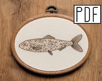 Digital PDF - Floral Fish Hand Embroidery Pattern PDF, Floral Fish Design, Ocean Animal Hand Embroidery, Beginner DIY, Instant Download