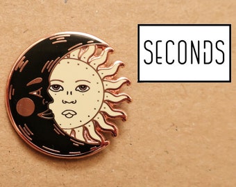 SECONDS SALE - hard enamel pin with minor flaws - rose gold Crescent Moon Sun