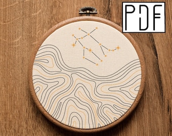 GEMINI Digital PDF pattern - Gemini Constellation Abstract Hand Embroidery Pattern (PDF modern hand embroidery pattern)