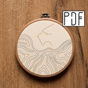 AQUARIUS Digital PDF pattern - Aquarius Constellation Abstract Hand Embroidery Pattern (PDF modern hand embroidery pattern)