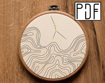 CANCER Digital PDF pattern - Cancer Constellation Abstract Hand Embroidery Pattern (PDF modern hand embroidery pattern)
