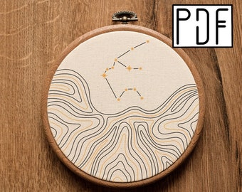 AQUARIUS Digital PDF pattern - Aquarius Constellation Abstract Hand Embroidery Pattern (PDF modern hand embroidery pattern)