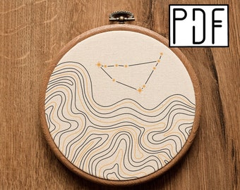 CAPRICORN Digital PDF pattern - Capricorn Constellation Abstract Hand Embroidery Pattern (PDF modern hand embroidery pattern)