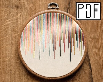 Digital PDF pattern - Colorful Lines Hand Embroidery Pattern (PDF modern hand embroidery pattern)