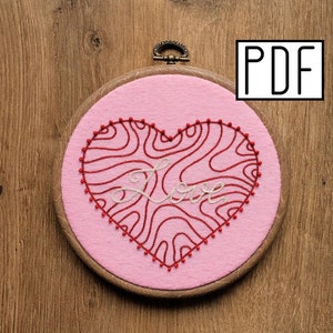 Digital PDF pattern - Love Heart Hand Embroidery Pattern (PDF modern hand embroidery pattern)