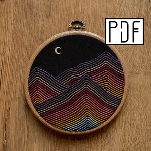 Digital PDF pattern - Sunset Mountains Hand Embroidery Pattern (PDF modern hand embroidery pattern)